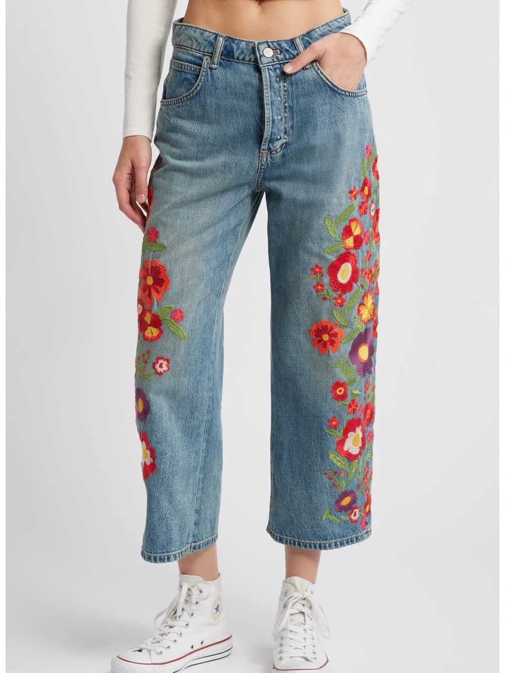 Free People We The Free Willow Floral Embroidered Jean Retrograde Blue Size 25 - Picture 4 of 16